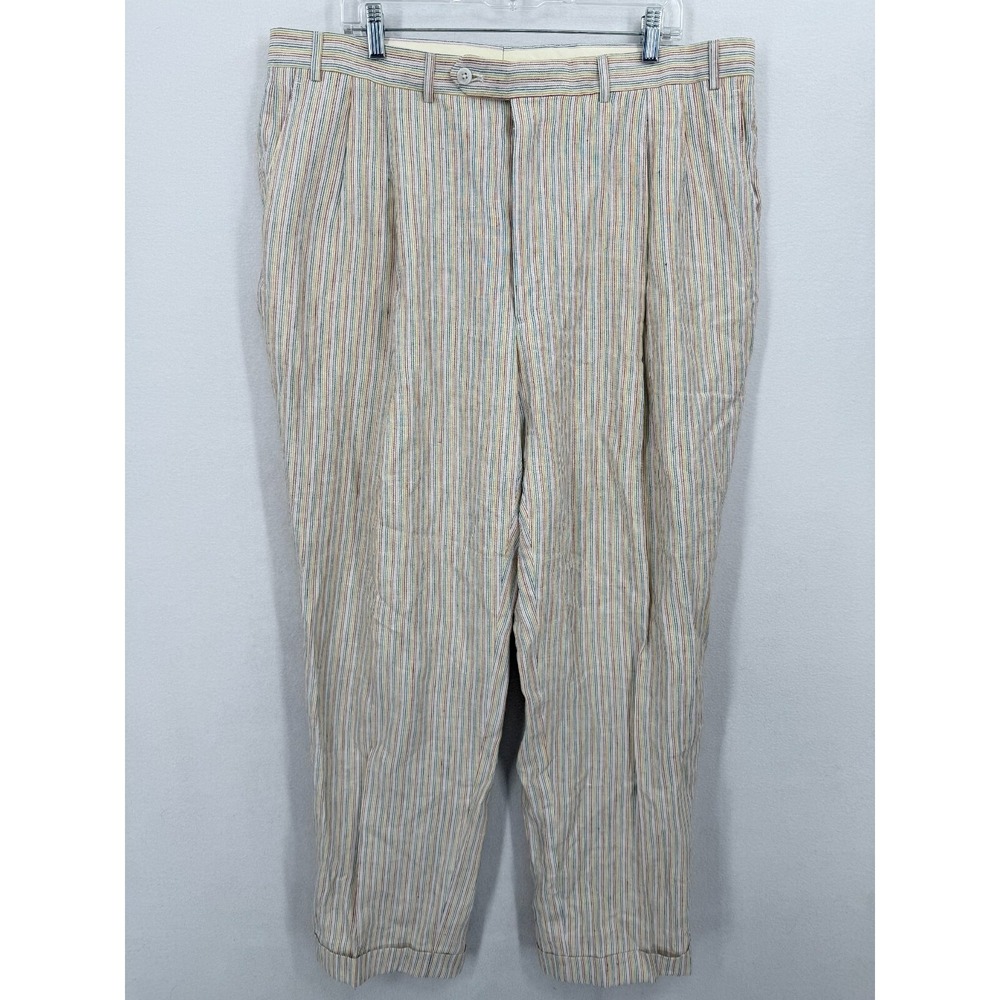 Vintage Premiere Men's 40R Striped Pleated Dress Pants Made in USA Retro 70s 80s